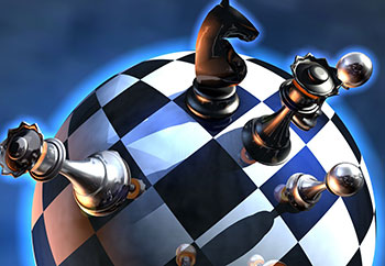 на изображении шахматные фигуры на черно-белой доске в форме шара